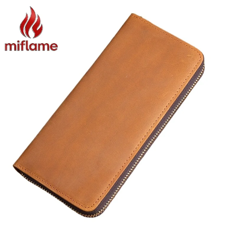 

Men's Long Wallet in Top Grain Crazy Horse Leather with Zipper Large Capacity Vintage Clutch for Business Travel