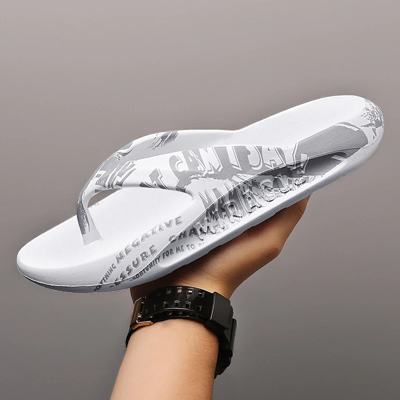 Printed male and female couples large size EVA high elastic flip-flops thick-soled lightweight slippers for outdoor beach shoes
