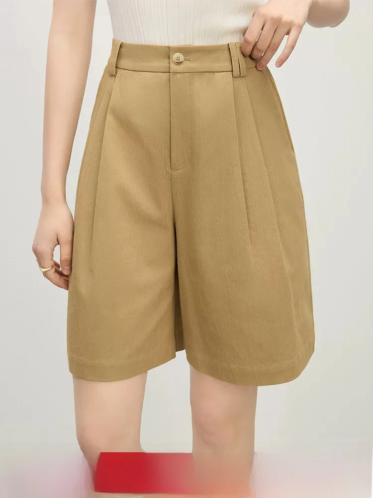 

High Waist Five-Point Shorts Women's Summer Casual Loose Straight Leg Pants Cotton Blend Comfortable Commute Style Fashion
