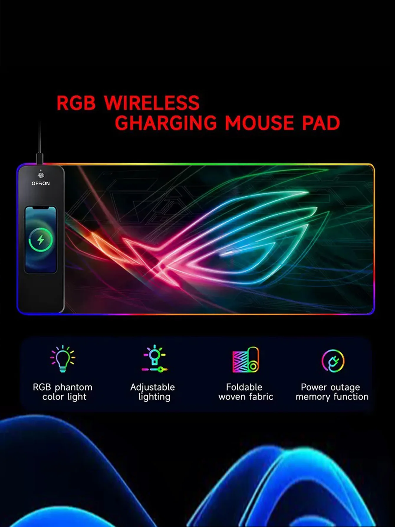 RGB 조명 다기능 15W 무선 충전 마우스 패드, 크기는 80*30*0.39cm, 업무 및 게임에 적합합니다.