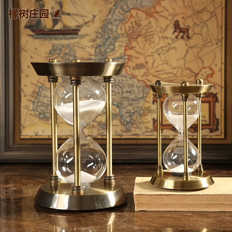 Creative Retro Golden Hourglass Timer Metal Crafts Bookcase Ornaments 15/30 Minutes Hourglass Timer Gift Home Decoration Modern