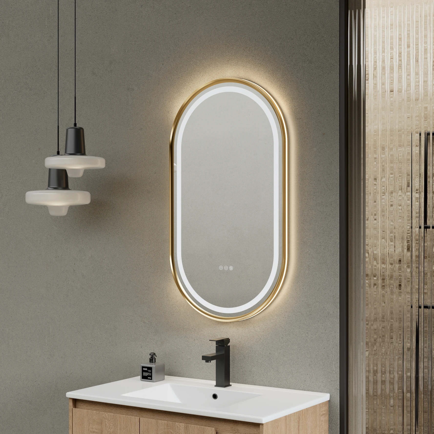 Oval Framed Front Light Waterproof Sensor Switch Bathroom Illumination Wall-mounted LED Mirror