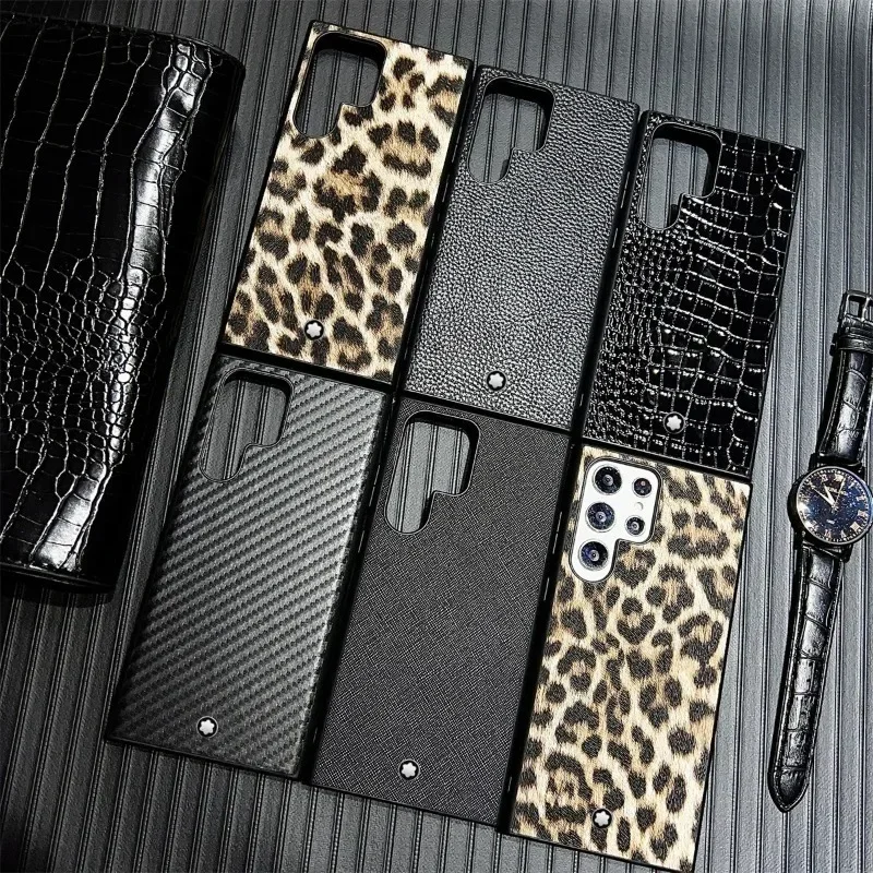 

High-End Brand Busine Sle Leather Phone Case for Samsung Galaxy S25/24/23 Ultra Plus Crocodile Leopard Print Unique Design Cover