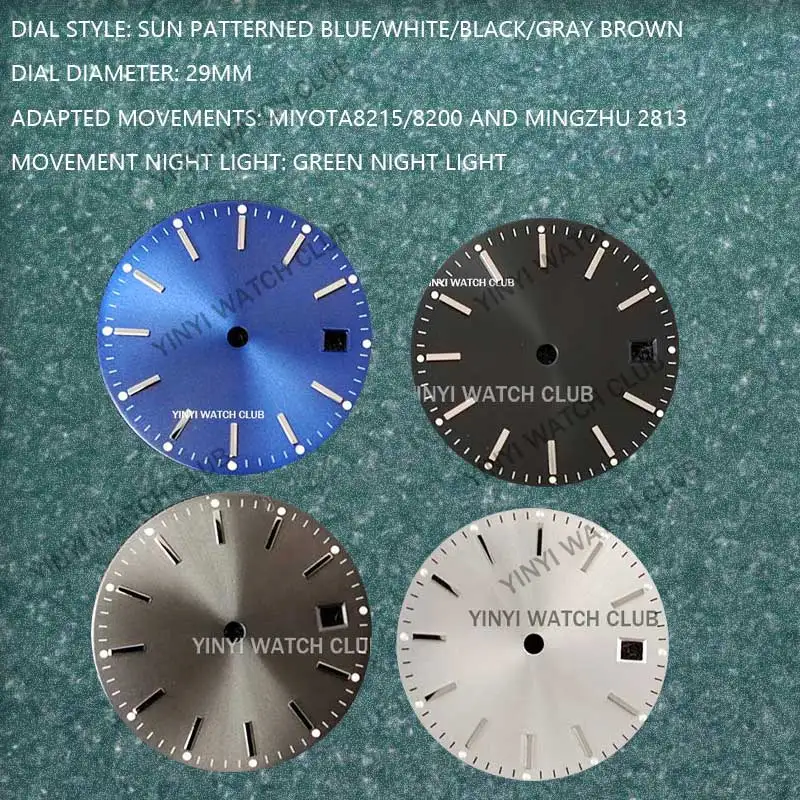 29mm Watch dial Sliver Blue White Black with green night light Watch face fit Miyota 8215/8200 MingZhu dg2813 Movements