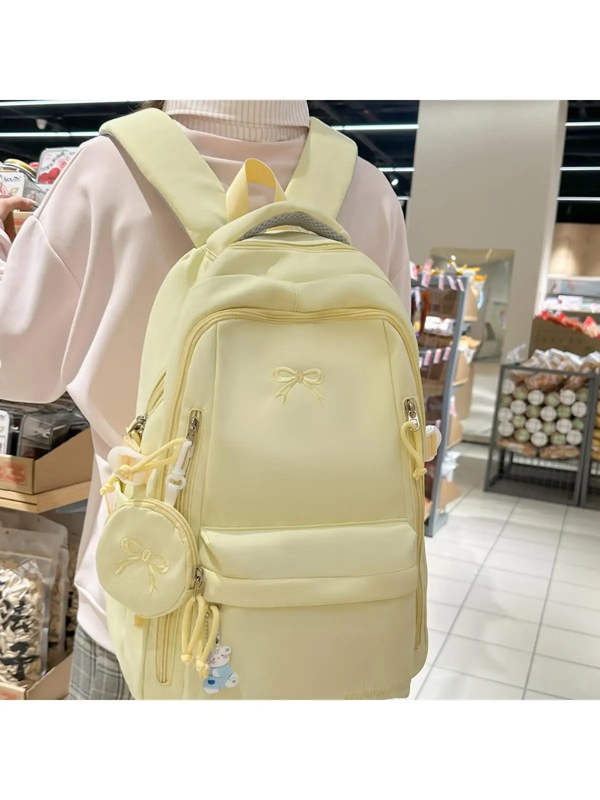 学生用バックパック-大容量-バタフライノット-フレッシュカレッジスタイル-多用途-ダブルショルダーバッグ-多機能コンパートメントバッグ