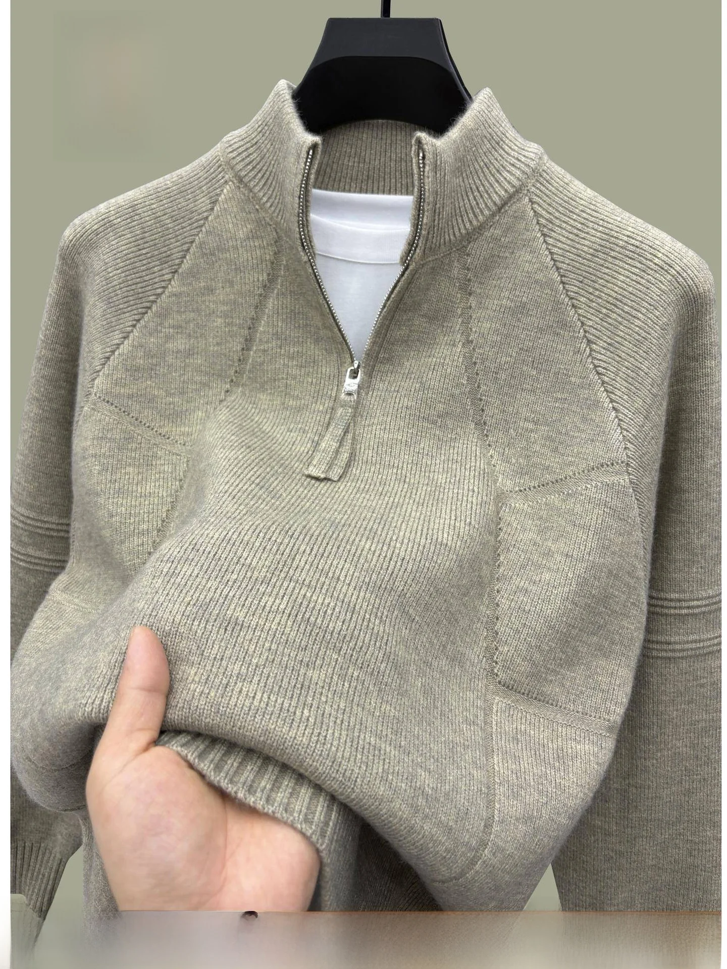 

Мужской зимний утепленный вязаный свитер Oule Paul на молнии с воротником-стойкой, шерстяной топ для мужчин среднего возраста, для повседневной городской носки