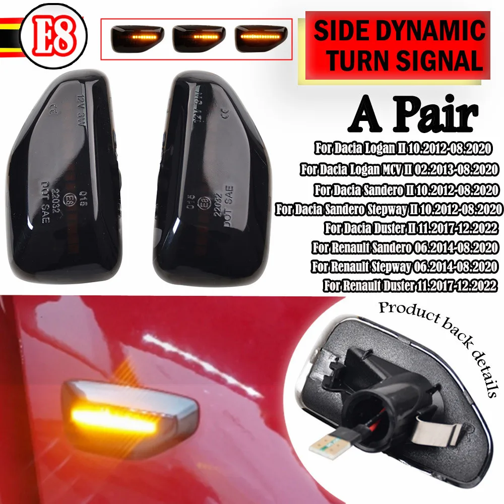 2 Stück LED Dynamische Seitenmarkierungsleuchten Pfeil-Blinker für Dacia Logan 2 Sandero 2 Duster 2 Renault Stepway – Detail 7