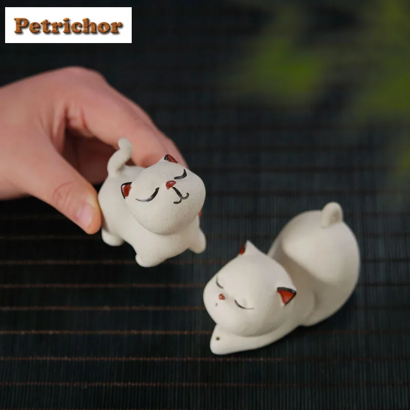 

Yixing Zisha Cute Cat Tea Pet Elegant Fish Tank Landscaping Tea Figurine Play Toys Tea Statue Ornaments Can Be Raised Supplies