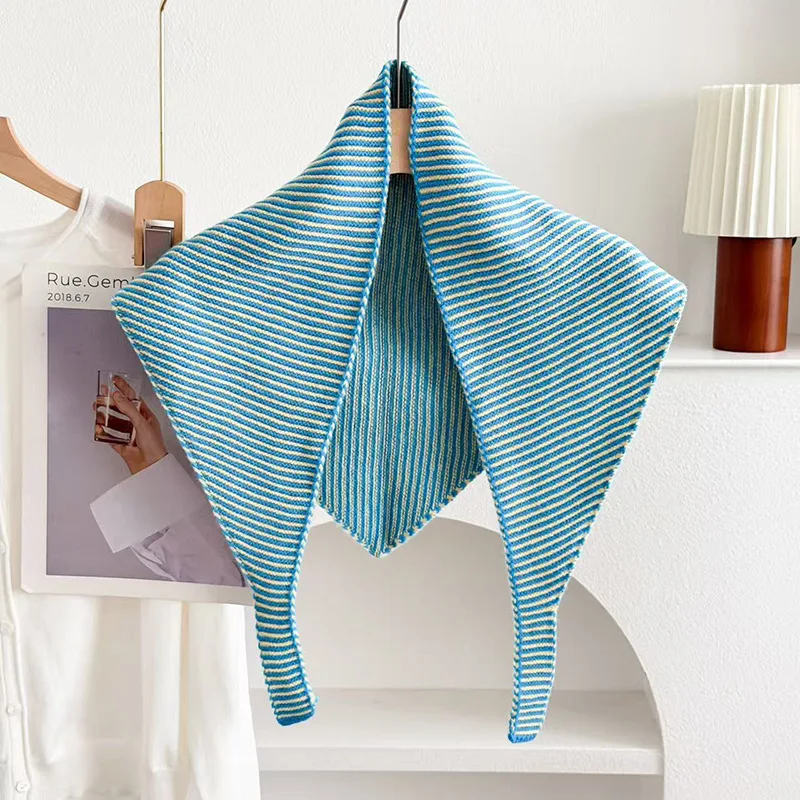Womens Striped Knitted Triangle Shawl 100 Acrylic Spring Autumn Warm Shoulder Wrap Fashion Outerwear For Air Conditioned Rooms