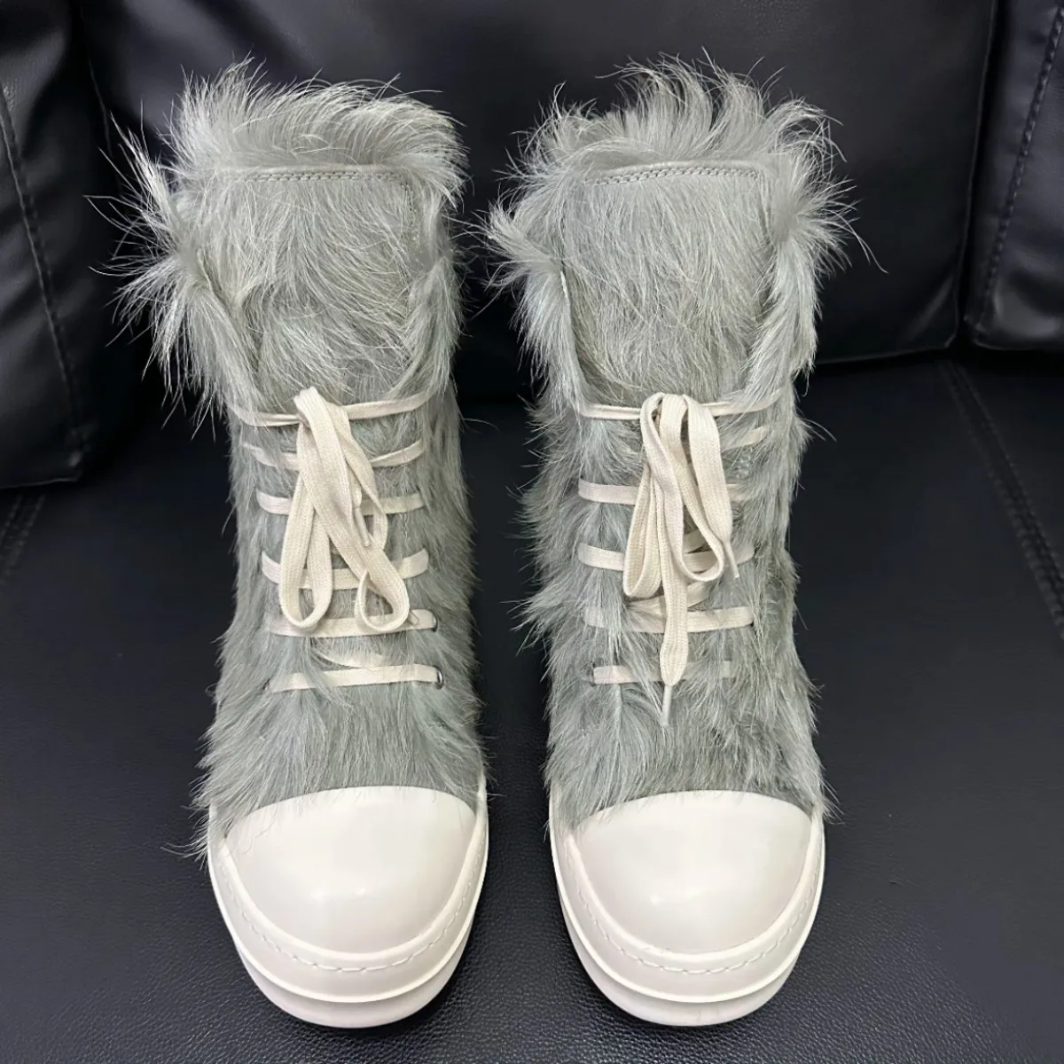 

Classic Sneakers Men Casual Shoes Gray Horse Hair Sneaker Luxury Women High Top Shoe Blue Horsehair Boots Zipper Ankle Boot
