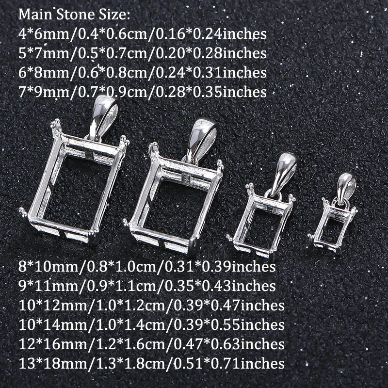 4*6-13x18mm Square Pendant Base, Simple 8-Claw Pendant Setting, S925 Silver, DIY Jewelry Findings