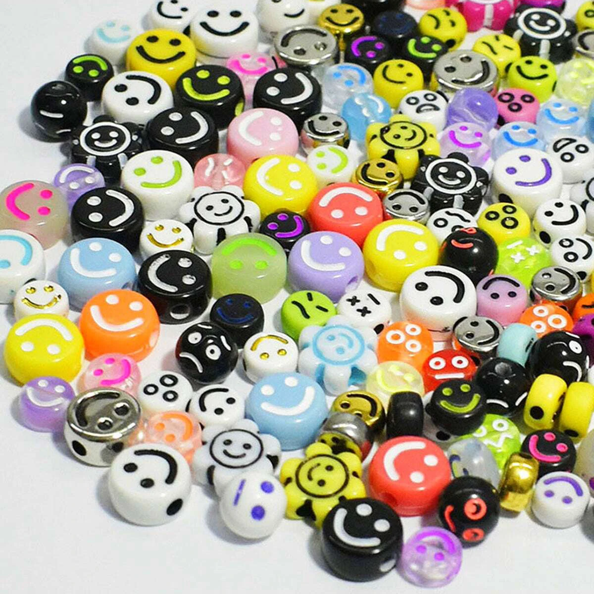 20g/100 Stück DIY Smiley-Gesichtsperlen, Lose Acrylperlen, Zufälliger Stil, Zufällige Farben, Zubehör für die Herstellung von Armbändern, Halsketten – Detail 2