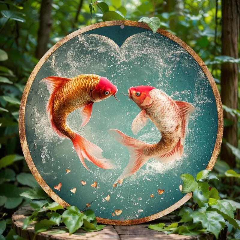

Charming Carp-Themed Aluminum Wall Sign, Round Metal Decor for Home, Bar, Office, Perfect Gift for Holidays & Special Occasions