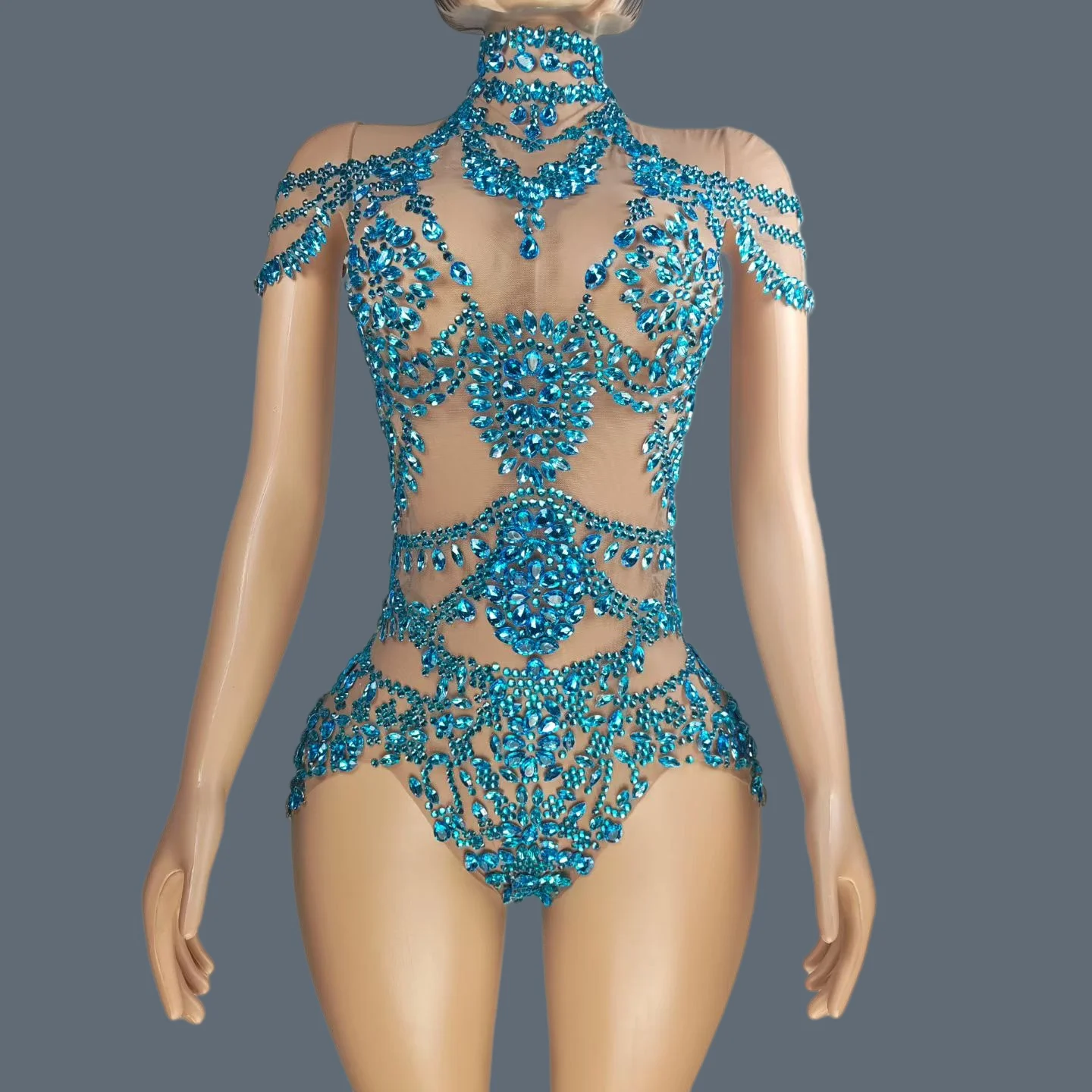 

Модный прозрачный сетчатый боди с блестящими кристаллами для женщин, сексуальный наряд для вечеринок, выступлений дрэг-квин, клубных шоу, Wuniang