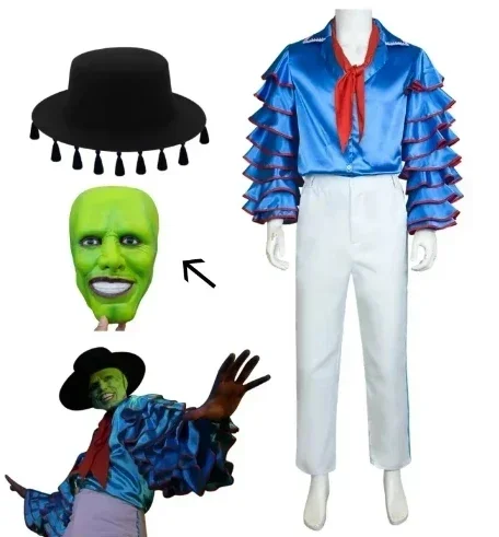 

Movie The Mask Jim Carrey Stanley Ipkiss Cosplay Costumes Adult Women Man Suit Uniform Halloween Carnival Party Costume Mask