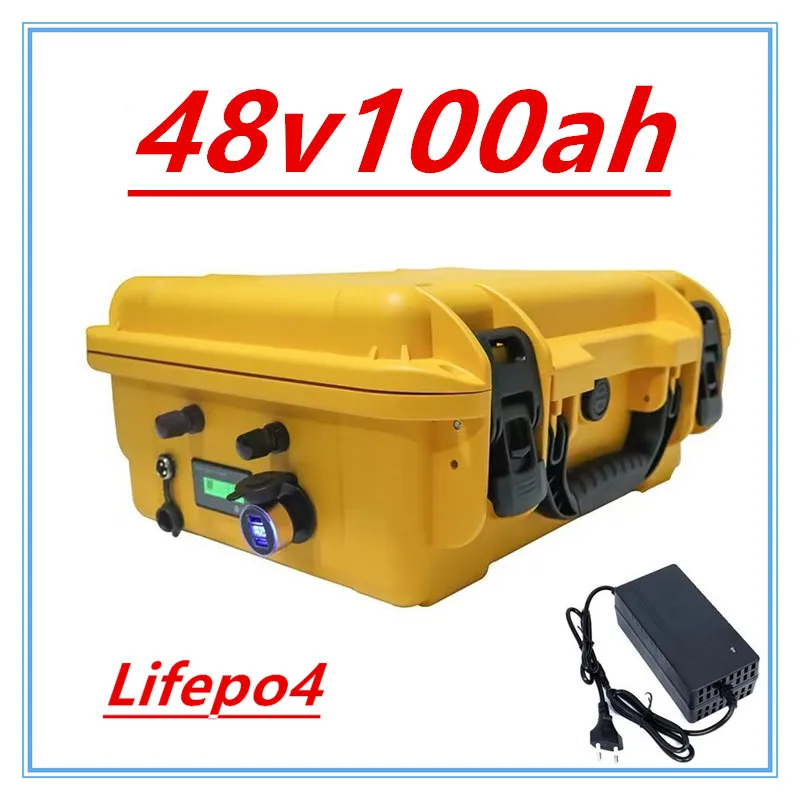 

Литиевая батарея lifepo4 48 В 100 Ач с BMS для трехколесного велосипеда, инвертор тележки для гольфа, скутер для хранения солнечной энергии + зарядное устройство 10 А