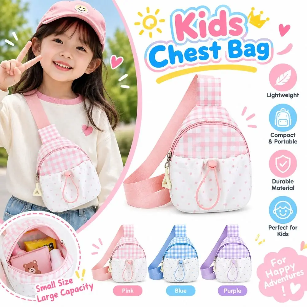 New Gingham Chest Bag Polka Dot Adjustable Strap Sling Bag Lightweight Fanny Pack for Children Girls