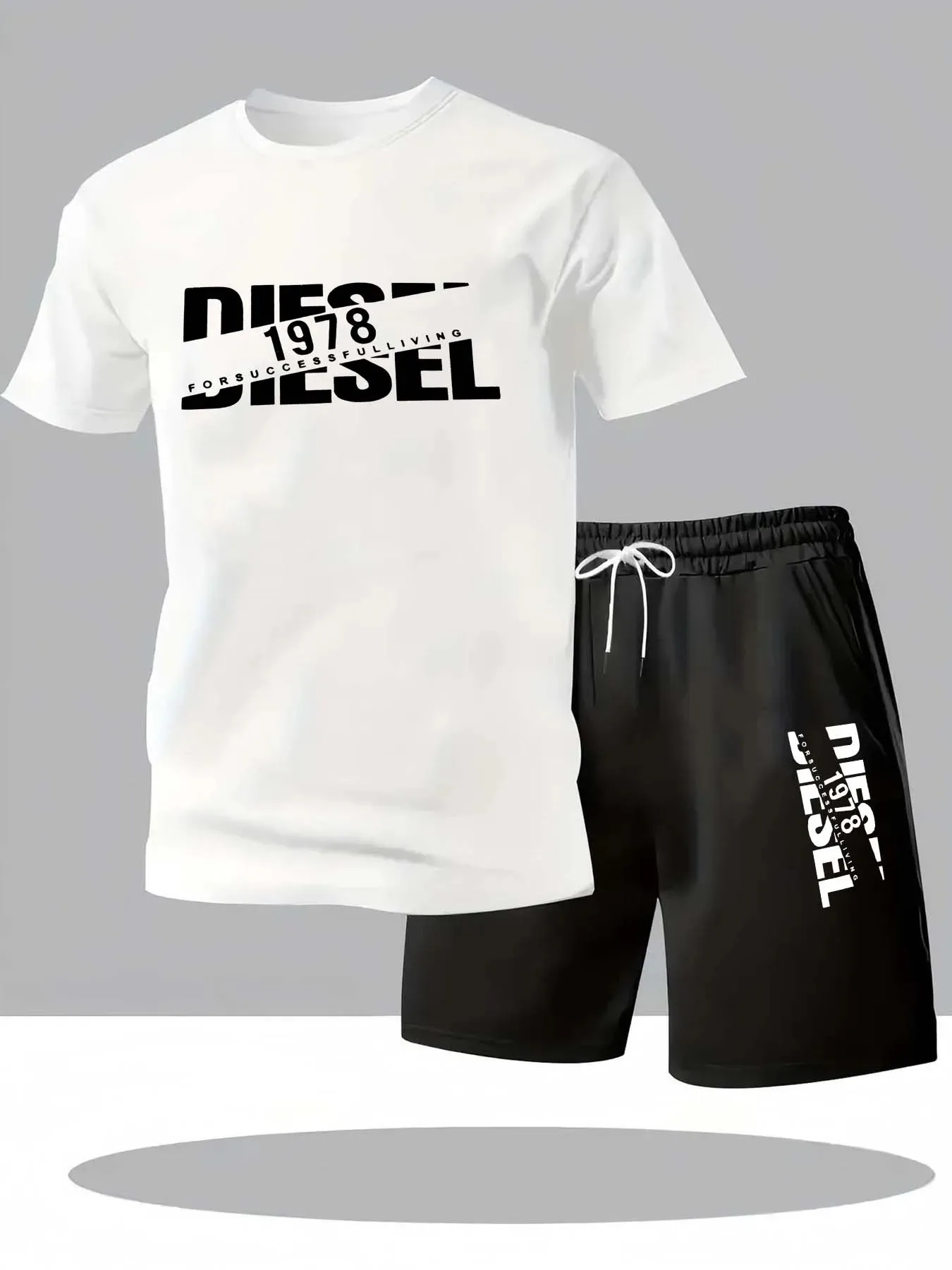 

2025 new summer men's 2-piece casual short sleeved shorts, urban fashion short drawstring tight shorts, men's outdoor sports pri
