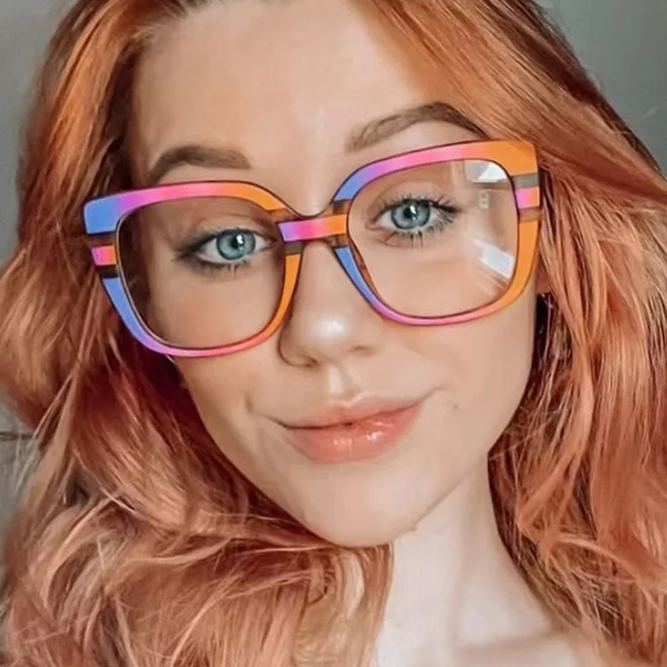 Mode Luxusmarke großen Rahmen Regenbogen übergroße quadratische Lesebrille Rahmen Frauen Brillen Presbyopie Brillen – Detail 5