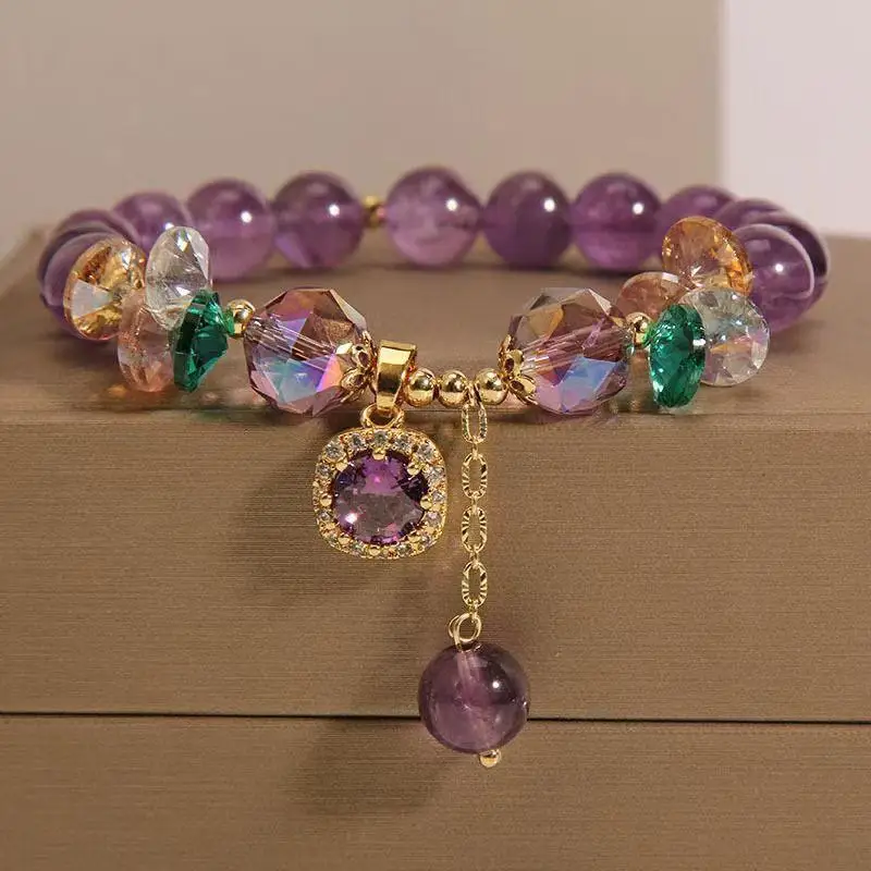 1 Stück Nischendesign-Heilarmband mit Imitationslila Kristallperlen, schönes symbolisches Geschenk für Familie und Freunde – Detail 1
