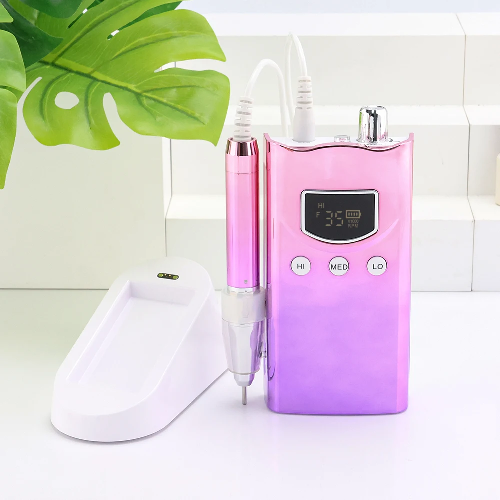 35K Brushless Cordless Nail Drill Machine 35000RPM Portable Rechargeable Manicure Electric Nail File Drill Special Desktop Base