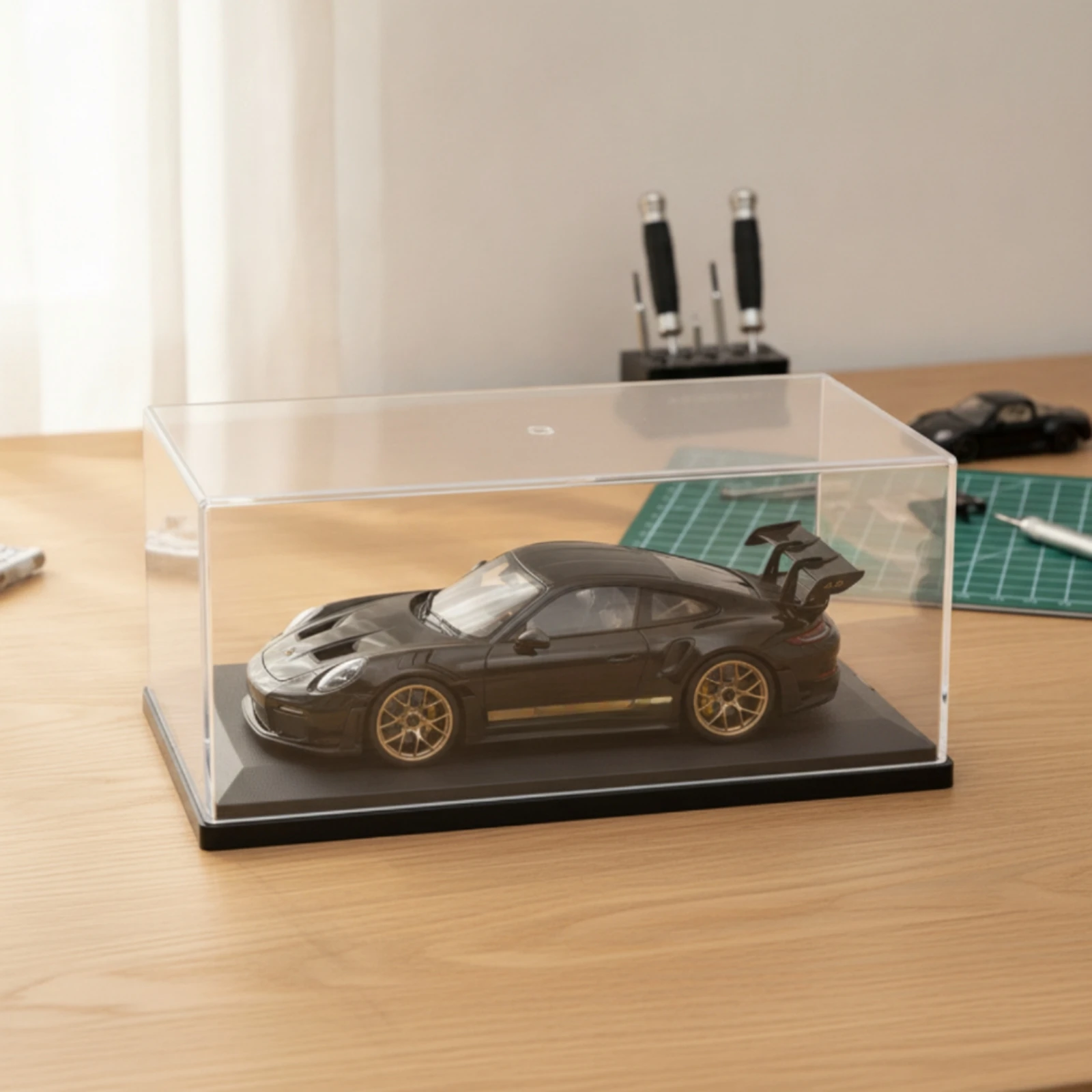 Model Car Display Case with Black Base Safeguarding Model Car Display Case Showcase Sturdy Premium for Collectors, Hobby Room
