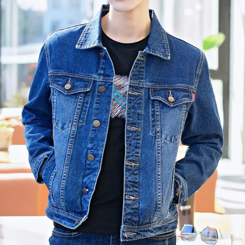 Denim Jackets Man Black Short Jeans Coat for Men Casual Slim Button G New in Original Korea Winter Oversize Size L Outwear Large