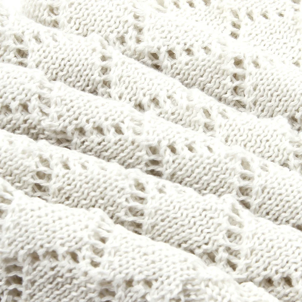 Infant Blanket Soft Knit Hollowed Pattern Portable Warm Cover for Baby Stroller Bed Use All Season White Baby Blanket