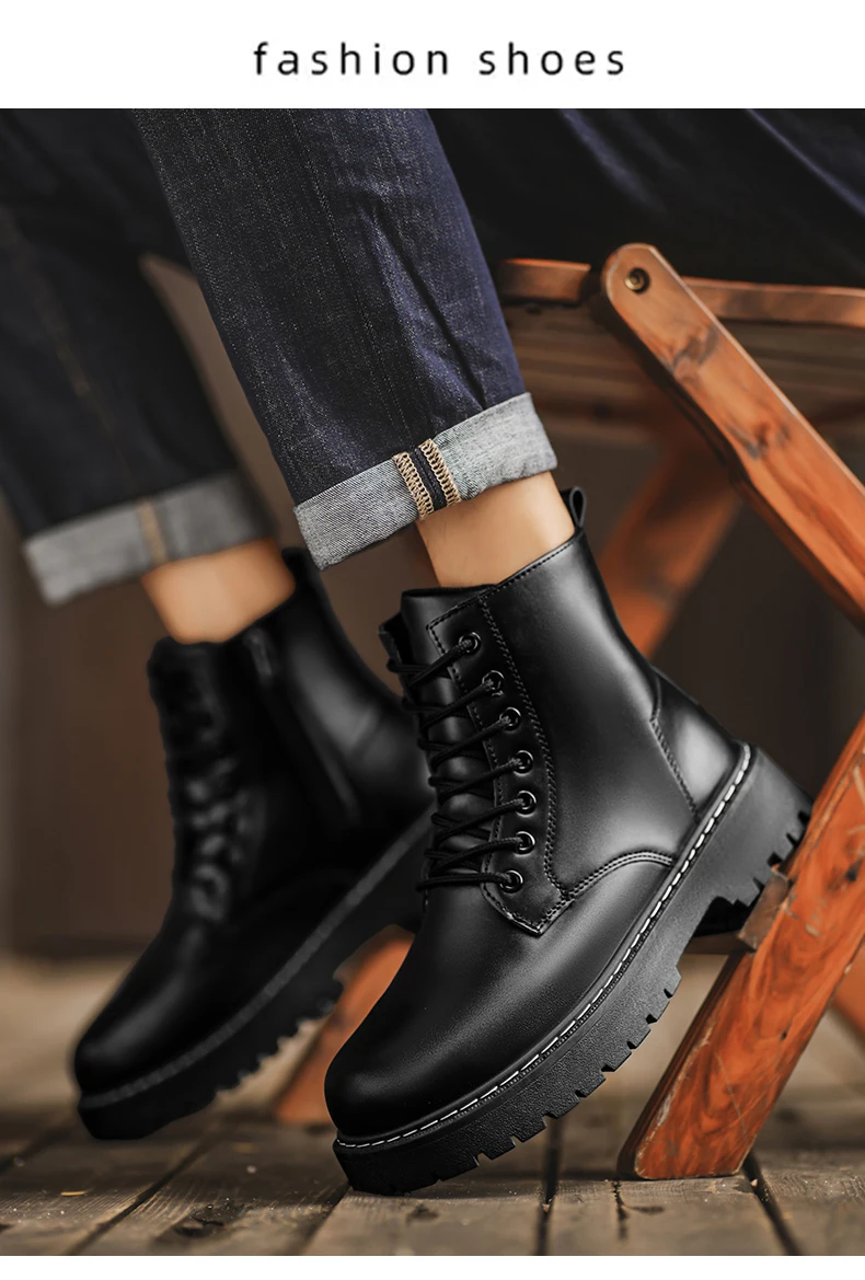 Herren-High-Top-Stiefel, Herrenschuhe, mittelhohe Schaftform, bequemes Innenfutter, modisches Obermaterial, guter Halt, große Größen, geeignet für den Innenbereich. – Detail 12
