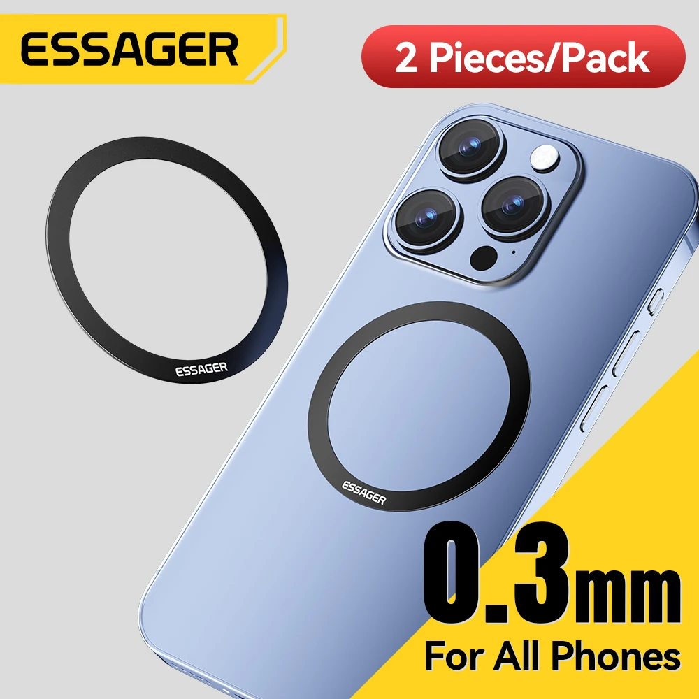 Essager 2PCS Magnetic Metal Ring for iPhone 15 14 13 12 Pro Max Plus MagSafe Magnet for Samsung Xiaomi Wireless Charging Plate