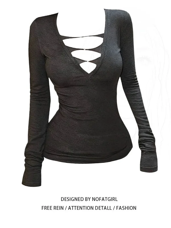 

Сексуальная длинная футболка размера плюс с v-образным вырезом и поясом, женская ранняя осень, утягивающая модная основа, топ irt