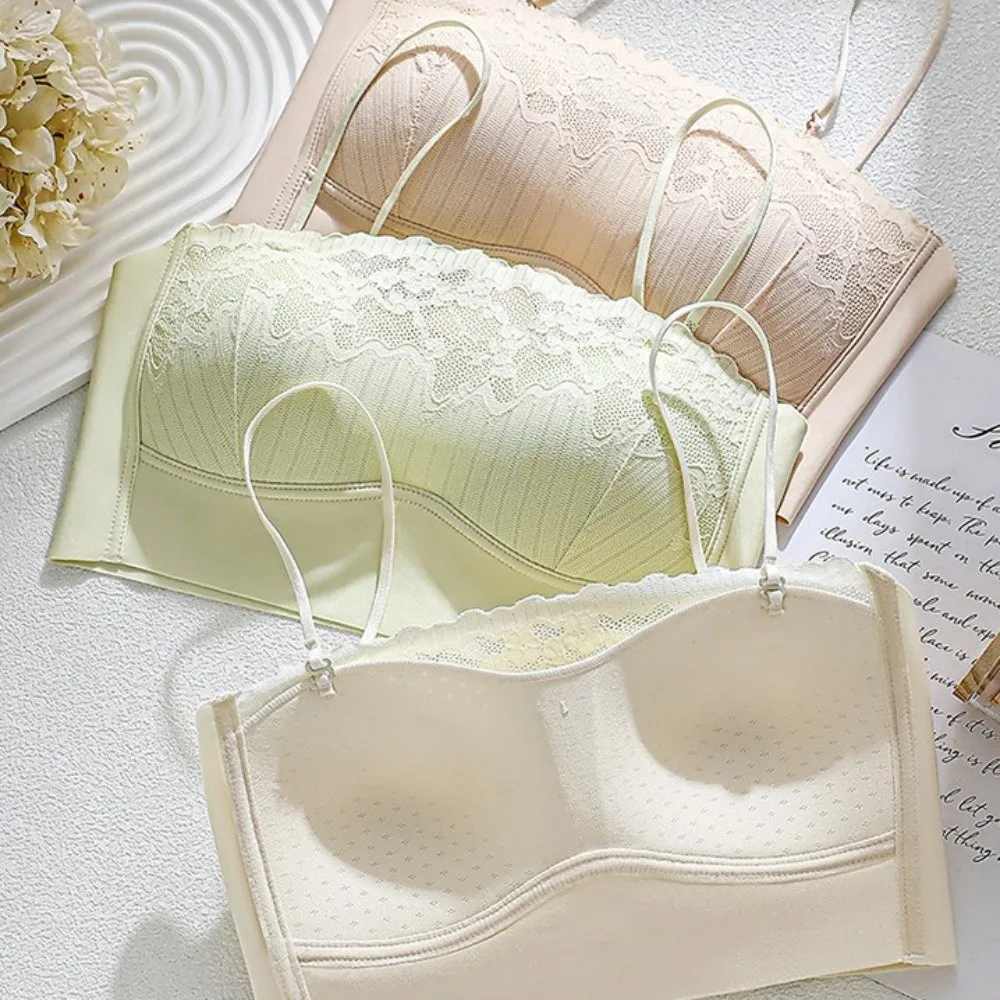 Reggiseno senza fili in pizzo aderente Reggiseno antiurto in tinta unita per donna Intimo push up anti-cedimento senza tracce da corsa