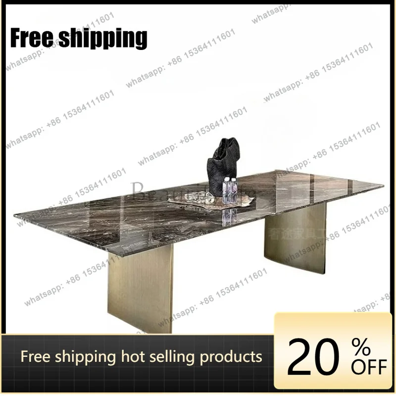 YJ brown natural marble dining table custom villa large apartment marble dining table