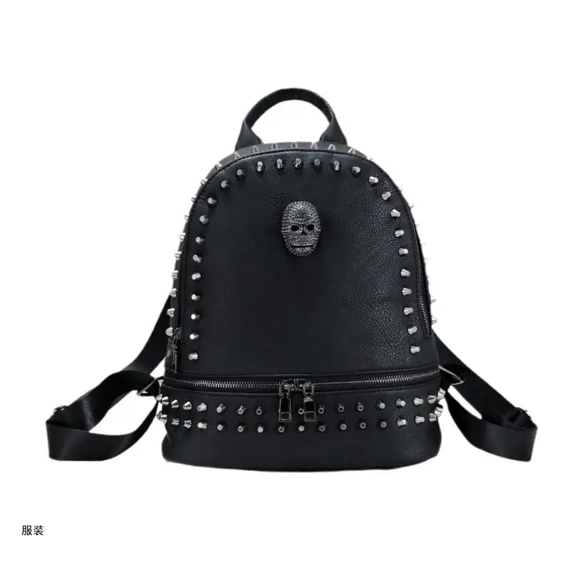 

D0UD 2023 NEW Double Strap Shoulder Bag Girl Student Teen Rivet Skull Backpack Rucksack Travel Pack Versatile Trendy Book Bag