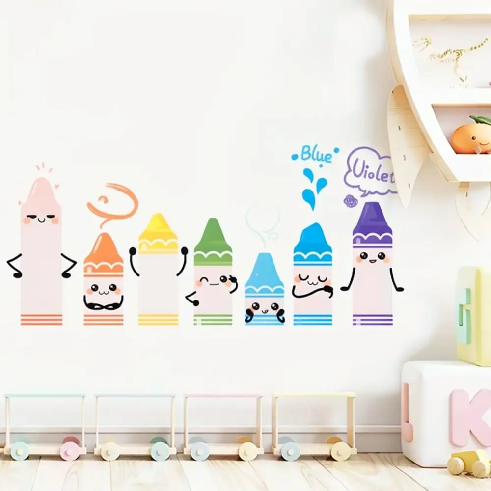 Colorful Crayon PVC Wall Art Decals Kindergarten Classroom Decoration Self Adhesive Removable Sticker For Kids Room