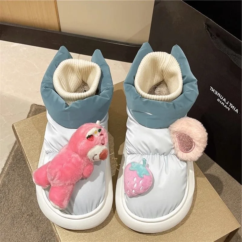 

Winter Warm Snow Boots for Women Lotso Huggin Bear Cute Strawberry Lying Bear Bread Shoes Non slip Cotton Shoes