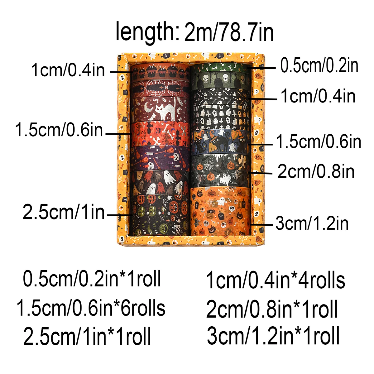 14 لفة/صندوق، شريط واشي رائع بنمط الهالوين، تصميم عملية برونزية مبتكرة، لتزيين حفلات الهالوين بنفسك #2