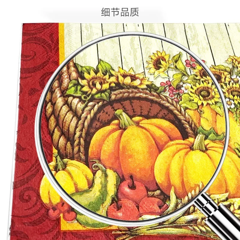 10Pc In Stock Summer Halloween Pumpkins Autumn and Winter Coloured Napkins Unscented Virgin Wood Pulp Printed Tissue Paper Party