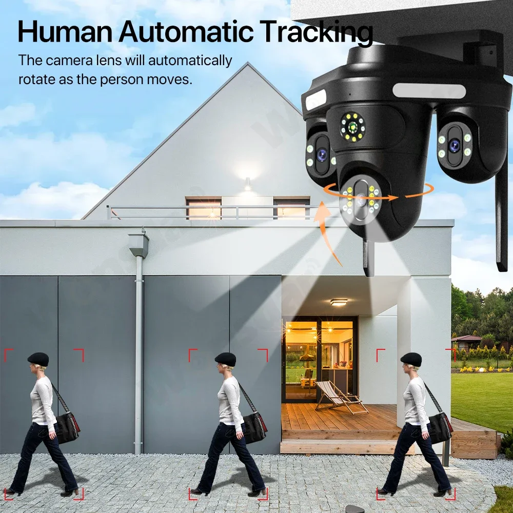 Outdoor 15MP HD Three Screen WIFI IP Camera Three Lens PTZ Camera Ai Human Detection CCTV Video Security Cam iCsee