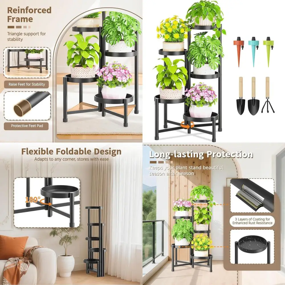 

5-Shelf Heavy-Duty Metal Plant Stand for Indoor Use, Adjustable and Sturdy, Ideal for Large Planters, Black
