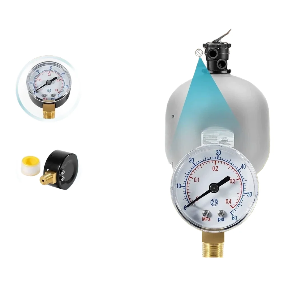 1/4 NPT Pool Equipment Pressure Gauge PVC Construction Black Color Hard Coated For crystal 0-60 psi Dual Unit Scale psi MPa