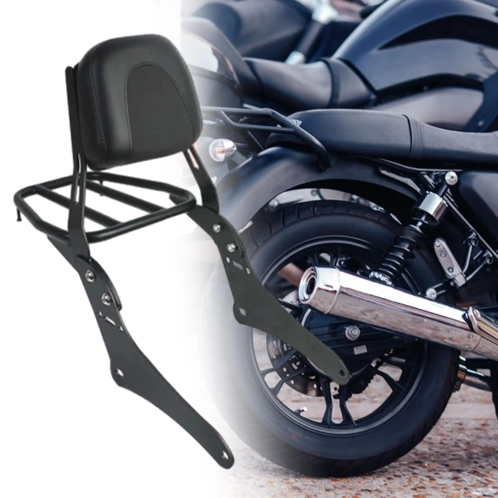 

Motorcycle Sissy Bar Detachable Detach Sissy Bar Backrest with Luggage Rack Sturdy Passenger Backrest Rear Pad for cm300