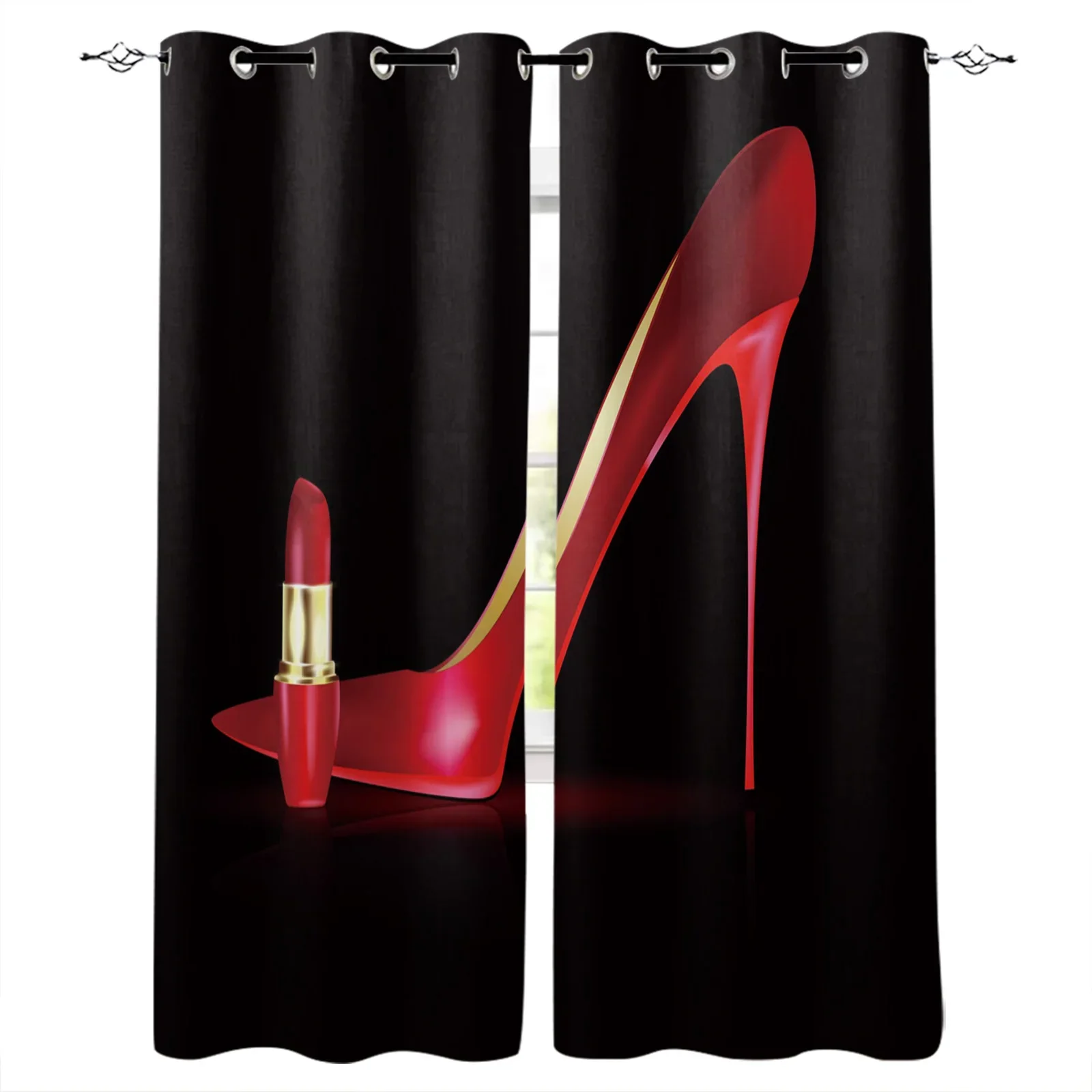 High Heels Lipstick Black Background Blackout Curtains Window Curtains for Bedroom Living Room Decor Window Treatments