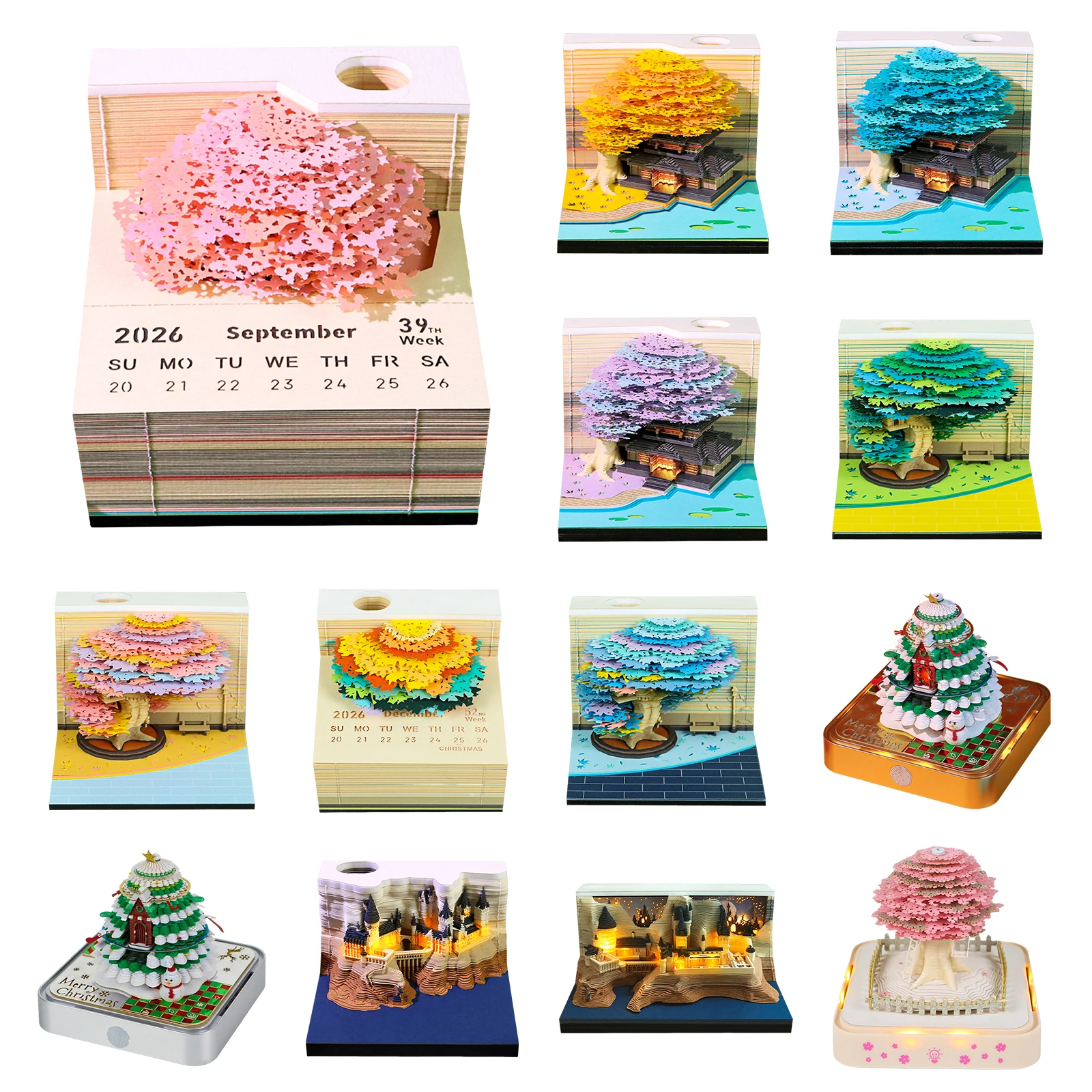 

Календарь Time Piece 2026 Настольный календарь со светодиодной подсветкой 3D Блокноты для заметок Календарь с бумажной резьбой Художественный блокнот для заметок Блокнот для домашнего декора