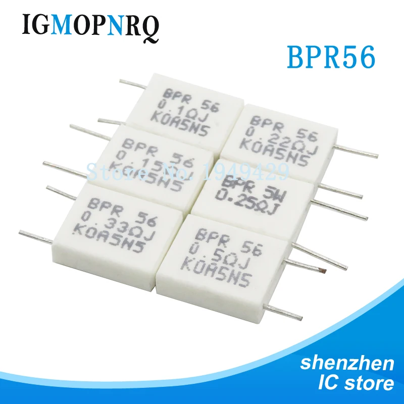 10pcs BPR56 5W 0.1R 0.15R 0.22R 0.25R 0.33R 0.5R Non-inductive Ceramic Cement Resistor 0.1 0.15 0.22 0.25 0.33 0.5 ohm