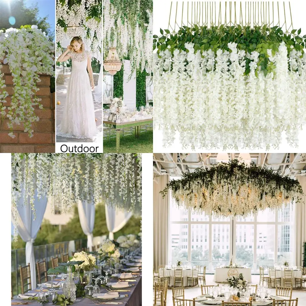 

3.6ft White Dense Wisteria Garland, 108pcs Artificial Flowers, Hanging Silk Vine for Home & Wedding Decor