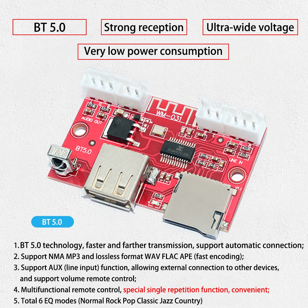 USB Bluetooth 5.0 Digital Decoding Board U-disk TF Card Aux Signal Input Support MP3 WMA WAV FLAC APE Remote Control DAC Decoder