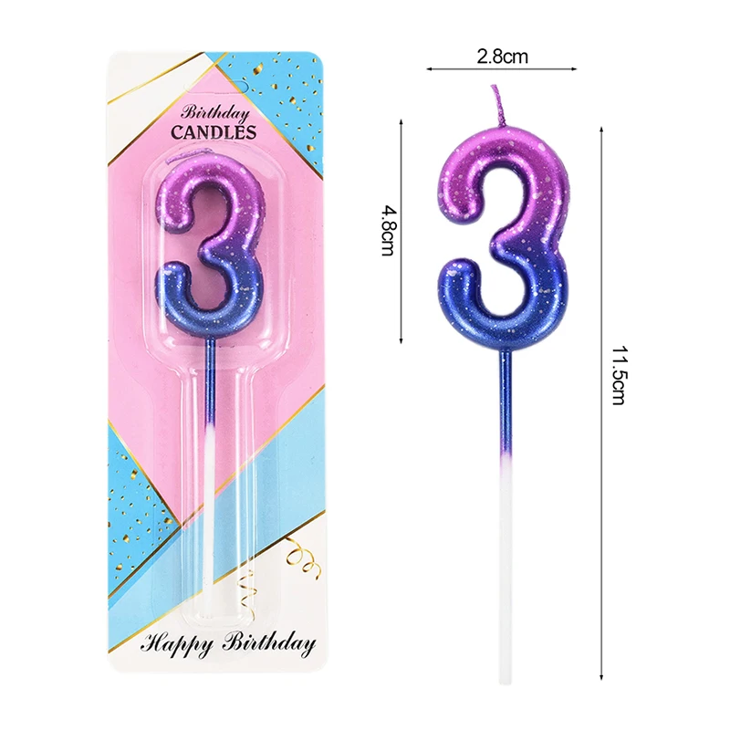 0-9 Number Gradient Color Candles Pink Purple Glitter Birthday Candles Cake Topper Wedding Baby Shower Celebration Party Decor