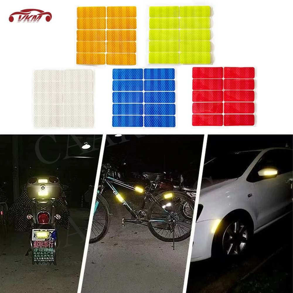 10Pcs 30*80mm Car Bumper Reflective Stickers Secure Reflector Stickers Reflective Warning Strip Tape Decals Safety Warning