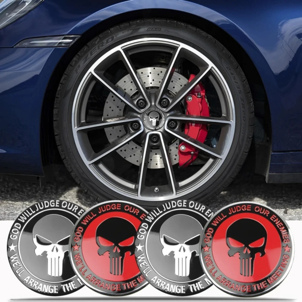 

4pcs 3D 56mm 60mm 65mm Punisher Skull Emblem Logo Car Stickers Car Wheel Hub Center Cover Rim Cap Badge Styling Auot Accessories